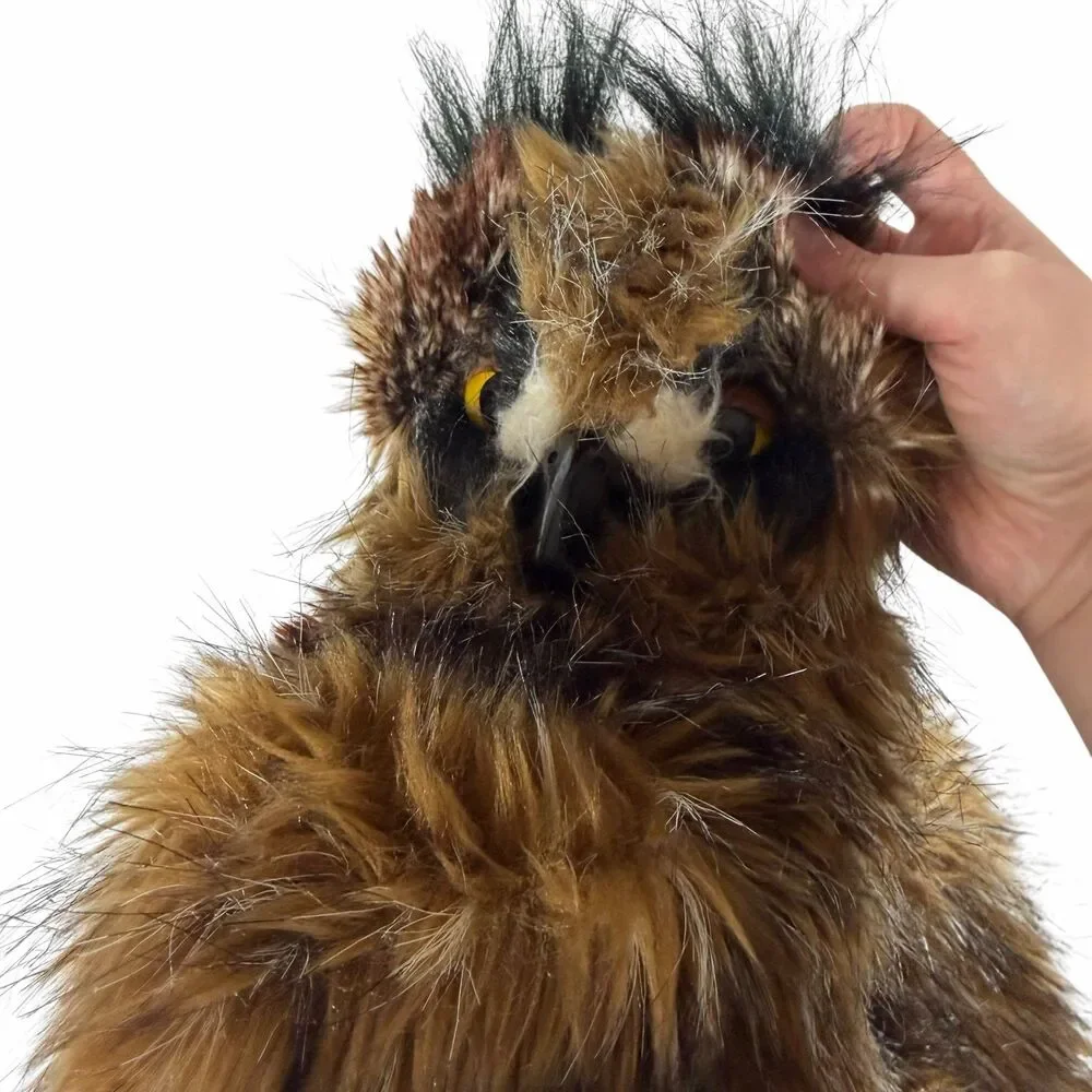 Folkmanis Puppets Great Horned Owl Brown With Rotating Head and Closes Eyes